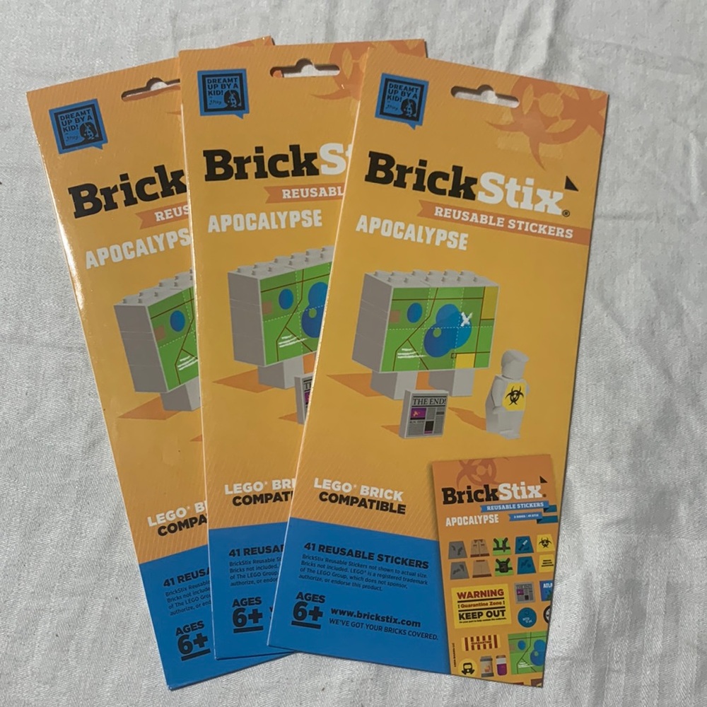 3 Packs of Brick Stix Reusable Stickers, Apocalypse, NWT, Perfect Gift